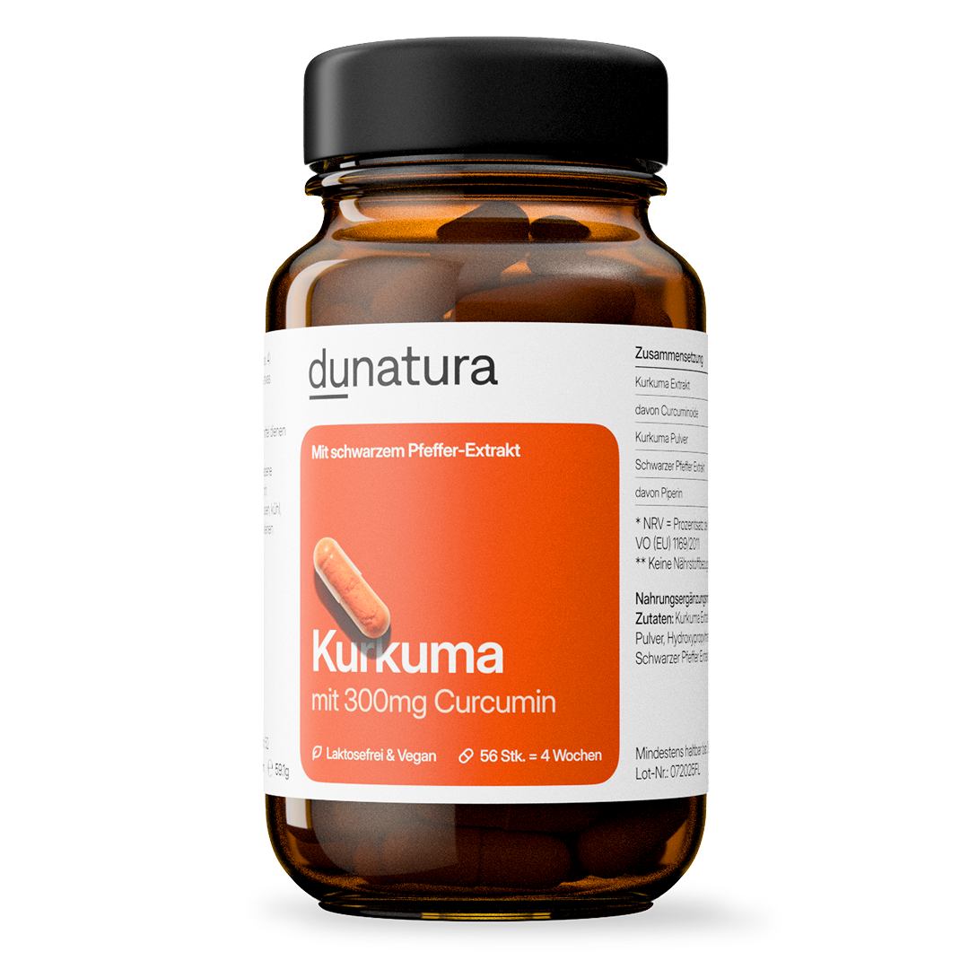 Kurkuma (315mg) mit schwarzem Pfeffer | 56 Kapseln in Glasflasche