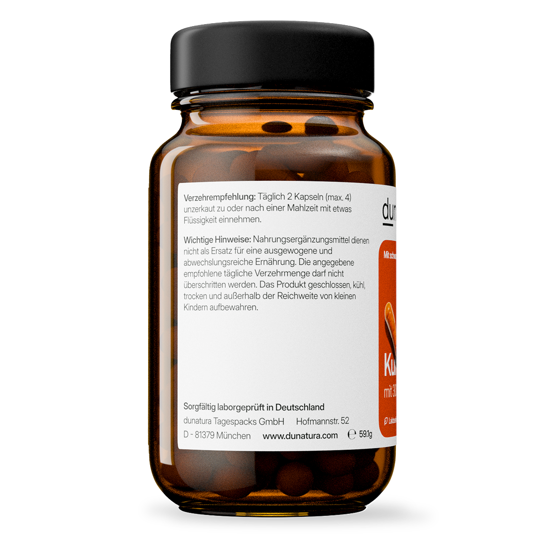 Kurkuma (315mg) mit schwarzem Pfeffer | 56 Kapseln in Glasflasche