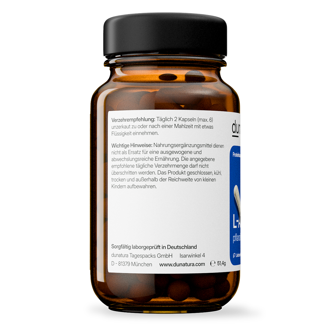 L-Arginin (620 mg) – fermentativ gewonnen, vegan | 56 Kapseln in Glasflasche