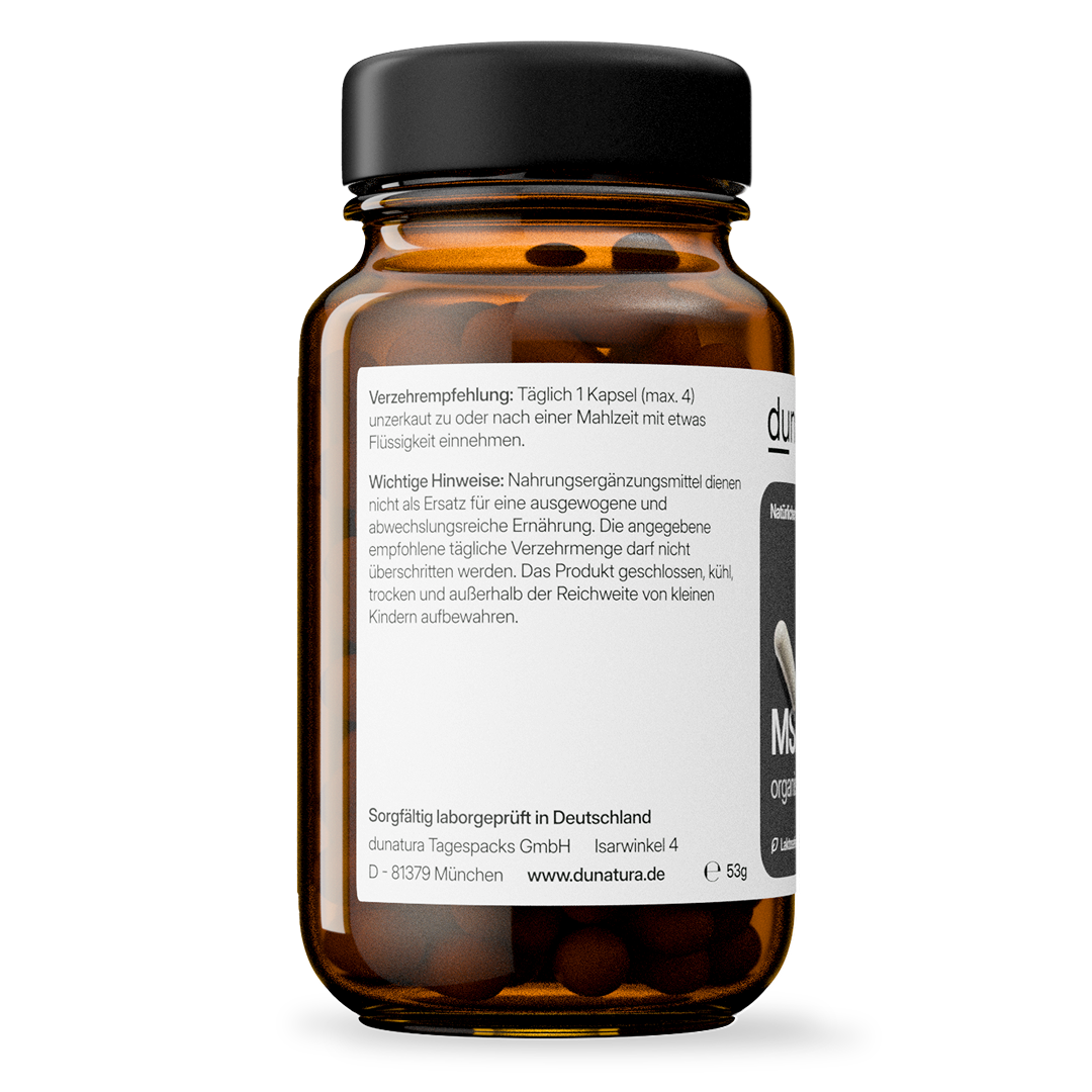 MSM (500 mg) – organischer Schwefel, vegan | 84 Kapseln in Glasflasche