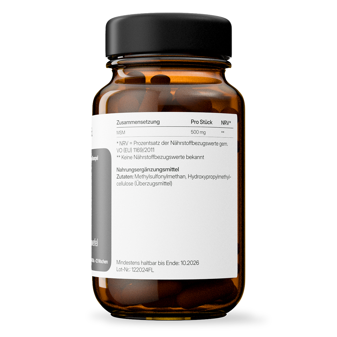 MSM (500 mg) – organischer Schwefel, vegan | 84 Kapseln in Glasflasche