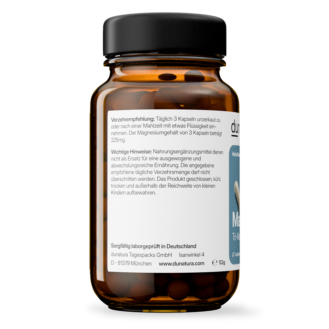 Magnesium (500 mg Magnesiumdicitrat) – gut verträglich, vegan | 84 Kapseln in Glasflasche
