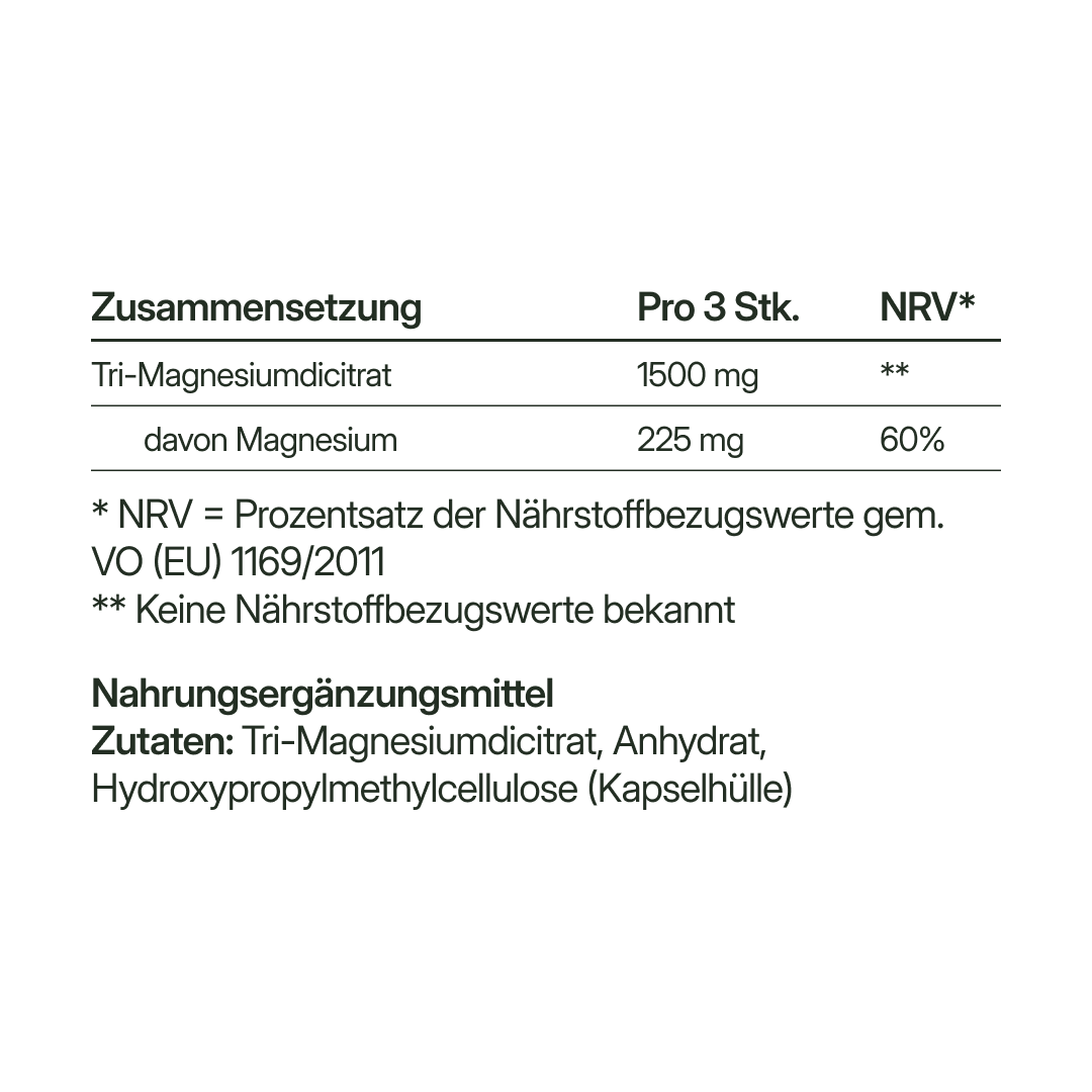 Magnesium (500 mg Magnesiumdicitrat) – gut verträglich, vegan | 84 Kapseln in Glasflasche