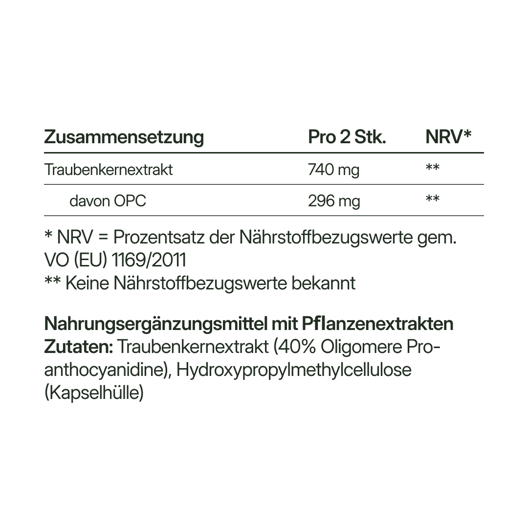 OPC (148 mg aus Traubenkernextrakt) – vegan | 112 Kapseln in Glasflasche