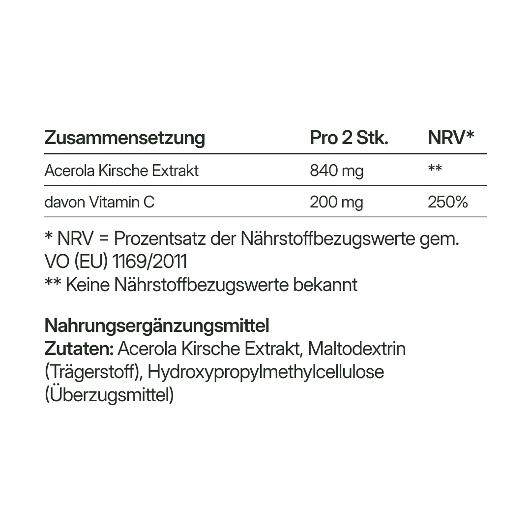 Vitamin C (200 mg aus Acerolaextrakt) – vegan | 112 Kapseln in Glasflasche