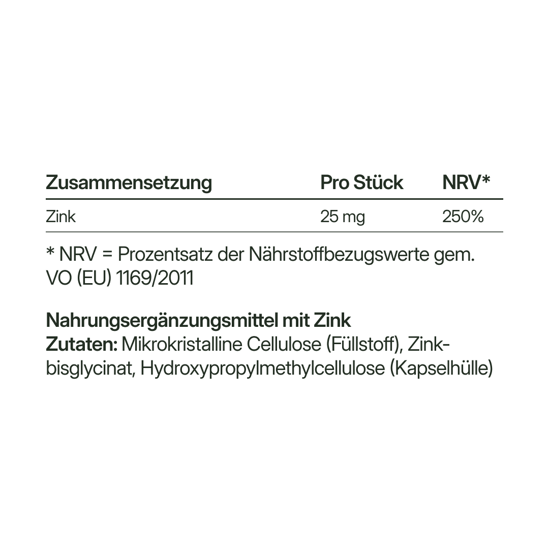 Zink (25 mg Zinkbisglycinat) – bioaktiv, vegan | 56 Kapseln in Glasflasche