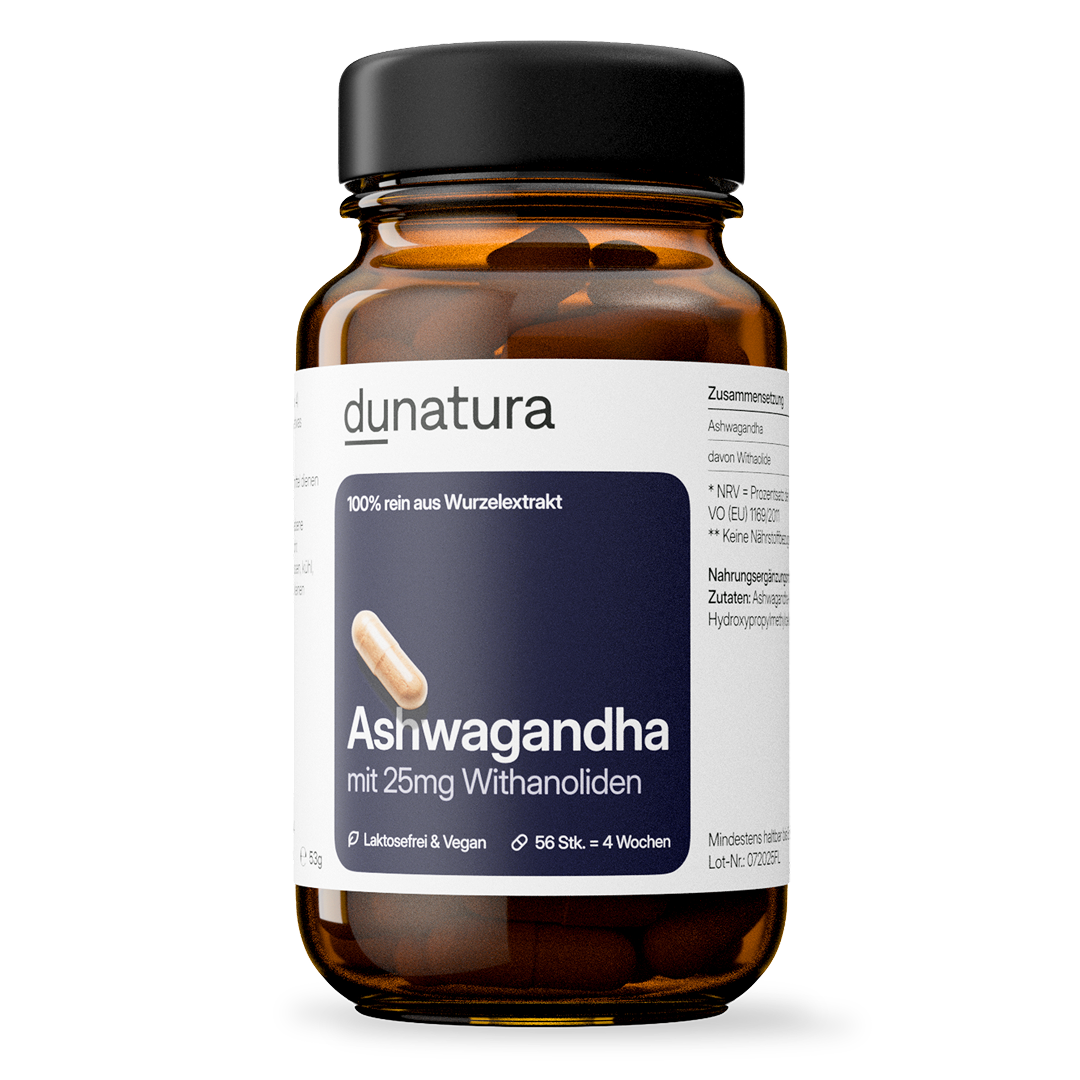 Ashwagandha (500mg) mit 25mg Withanoliden | 56 Kapseln in Glasflasche