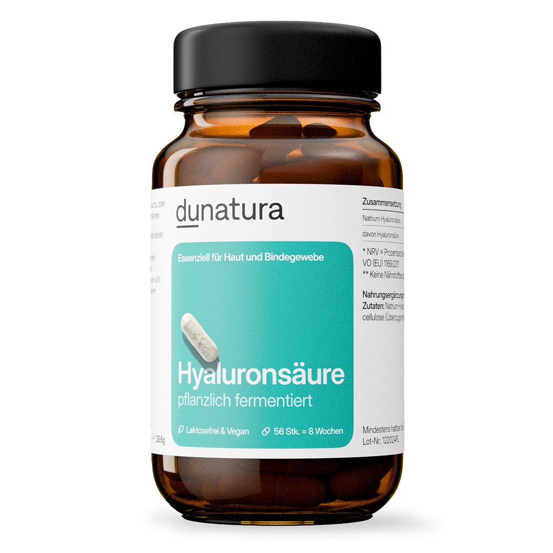 Hyaluronsäure (360 mg) – fermentativ gewonnen, vegan | 56 Kapseln in Glasflasche