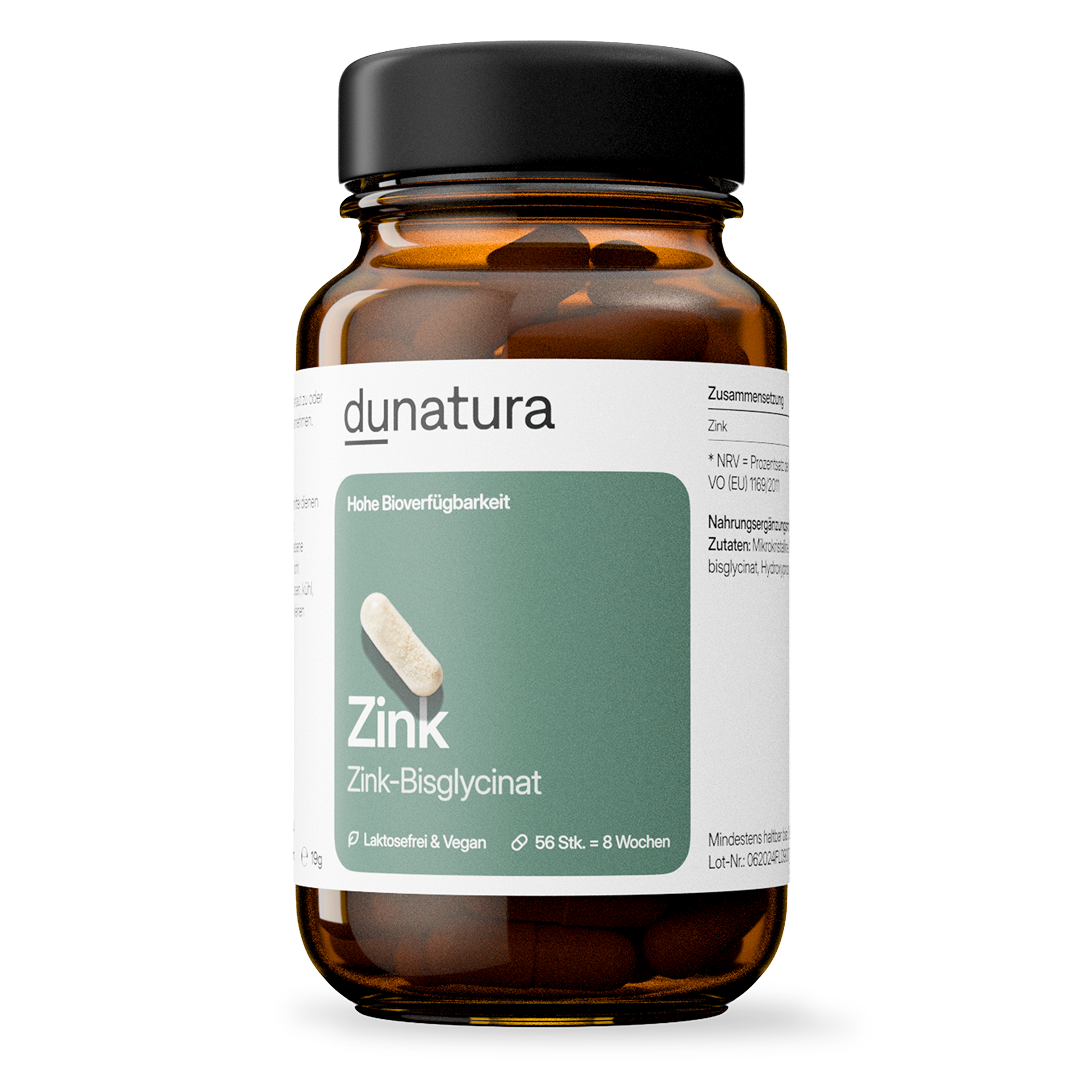 Zink (25 mg Zinkbisglycinat) – bioaktiv, vegan | 56 Kapseln in Glasflasche